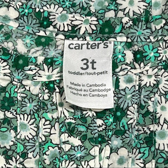 Carter's 3T Girls Green Floral Dress Cotton Metal Buttons - Picture 4 of 5